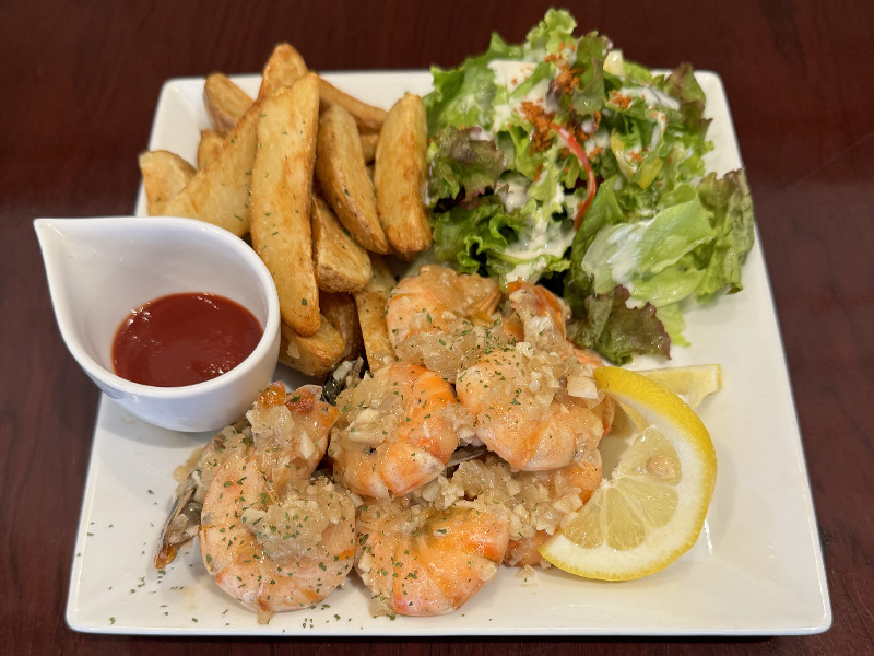 ガーリックシュリンプ、ポテトセット